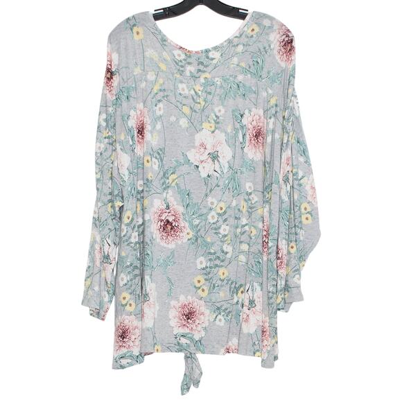 Cato Top Floral Cottage Boho Romantic Feminine Prairie Tie Front Gray Size 26/28 - Picture 2 of 6